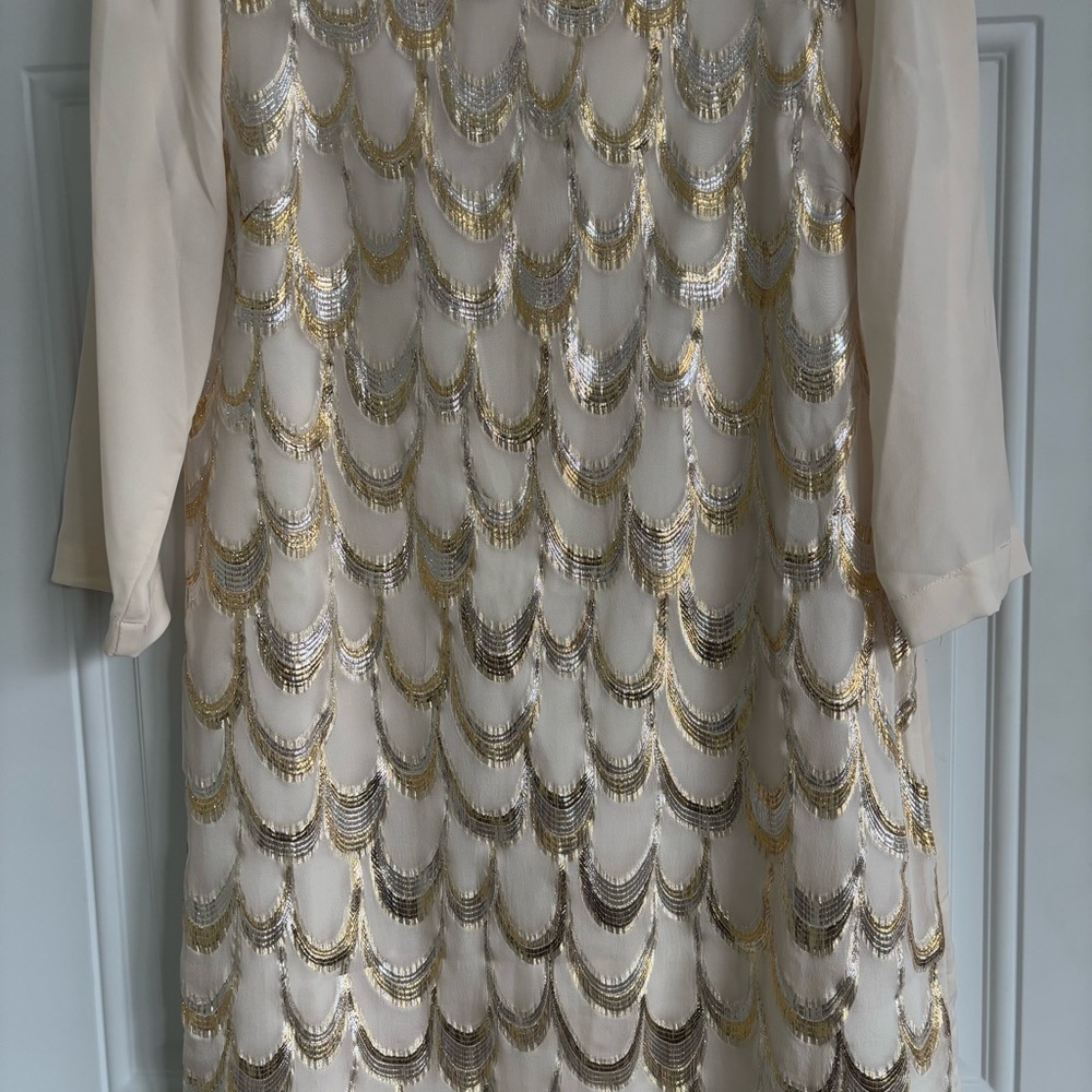 NWT Skies Are Blue Elegant Gold/Silver Ivory Dress, Size Medium - Picture 5 of 11